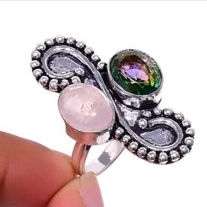 New Rose Quartz & Mystic Topaz Silver Ring.